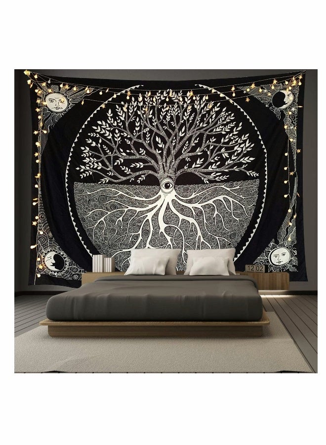 Bohemian Tree of Life Tapestry for Bedroom, Sun Moon Wall Hanging, Decorative Upholstery Cloth, 130x150CM - Image 3